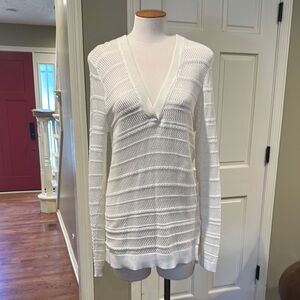 NWT Michael Kors White V-Neck Sweater Size Medium Wide Knit